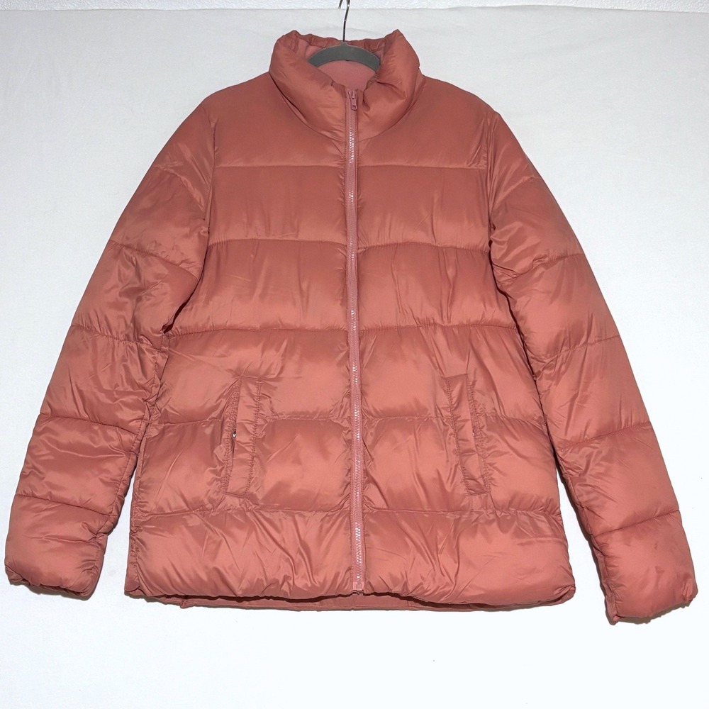 Old Navy Puffer Jacket Womens L Tall Peachy-Pink Quilted Full Zip Mock Neck Rare